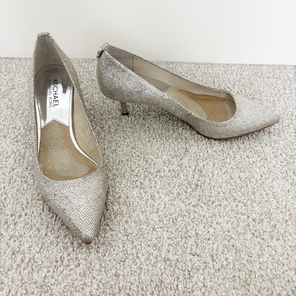 Michael Kors MK Flex Kitten Silver Glitter Pumps